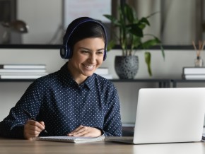 Woman attending webinar