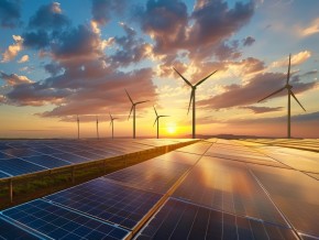 Wind turbines at sunset