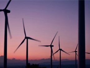 Wind turbines at sunset