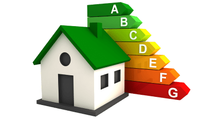 Illustration of house with Energy Rating scale beside it