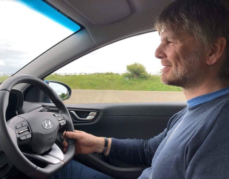 Oliver Herbst driving his Electric Vehicle