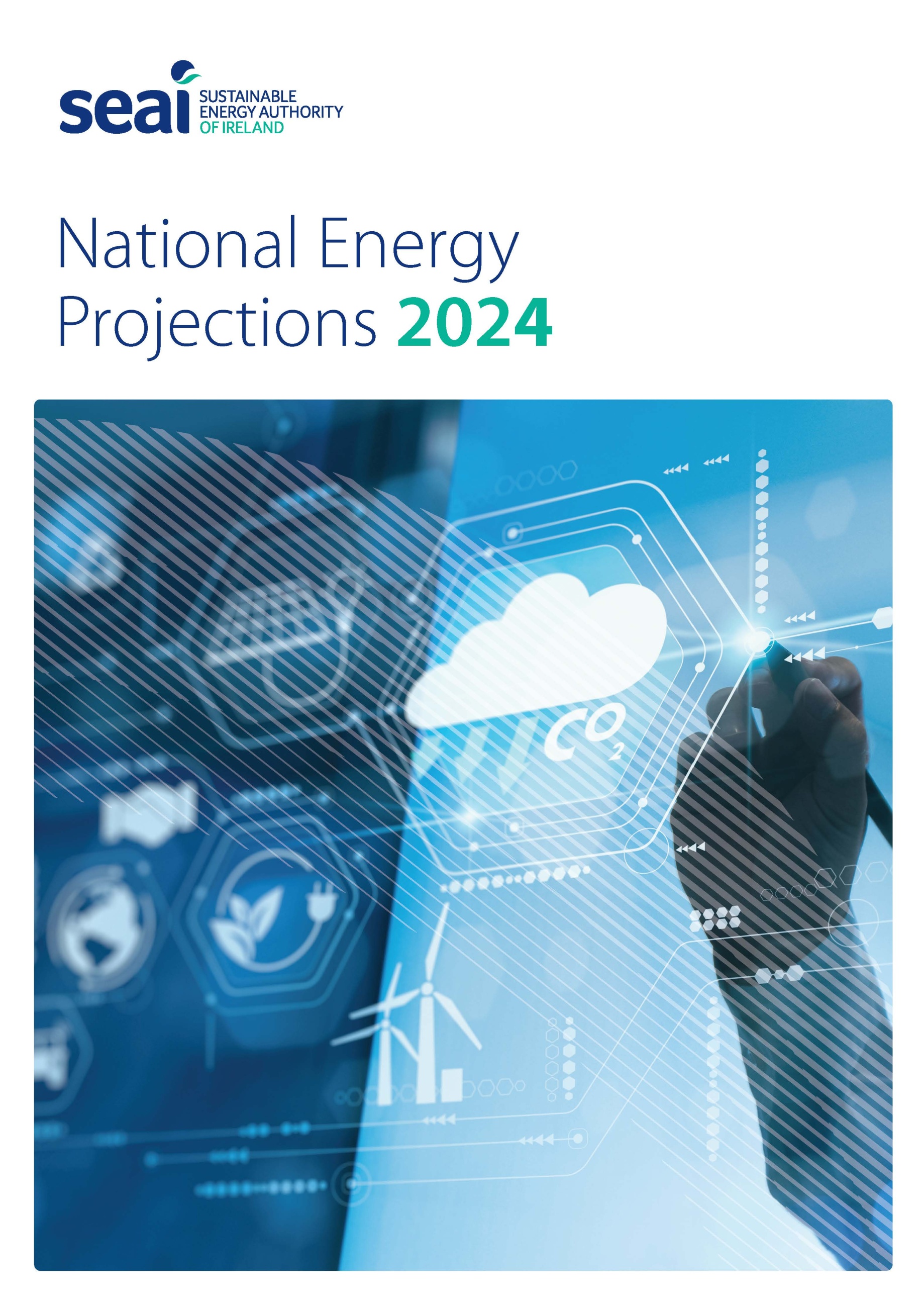 An image of the cover of the 2024 national projections report showing someone writing on a clear board.