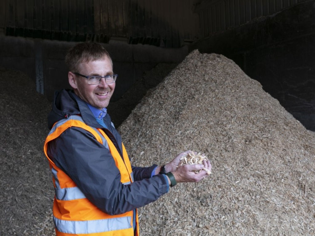 Man holding wood pellets in his hand